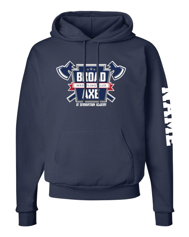 Broad Axe Wrestling Club Cotton Hoodie With Full Color Logo - Navy - 5KounT