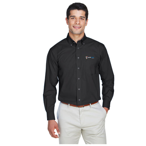 Coral Color Process Men's Button down Shirt - Black - 5KounT2018