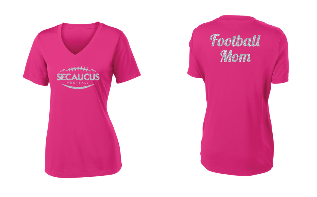 Secaucus Football Glitter Mom  DryFit Performance V-Neck Tee - 5KounT2018