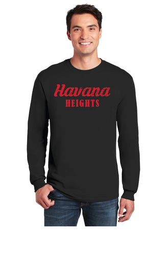 Havana Heights Heavy Cotton Crew Long Sleeve Tee - Black/Red - 5KounT2018