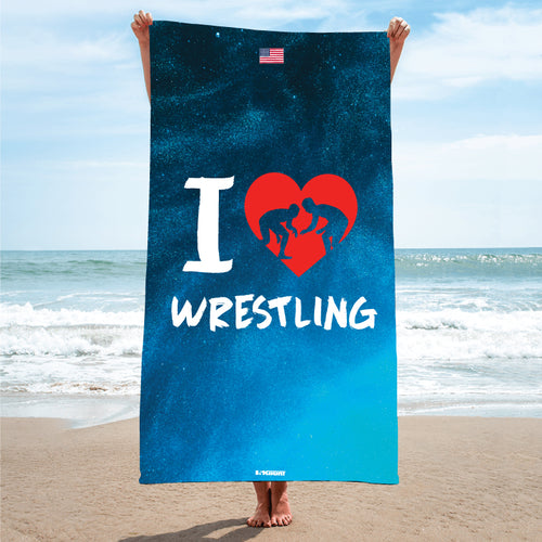 I love Wrestling Sublimated Beach Towel Blue - 5KounT2018