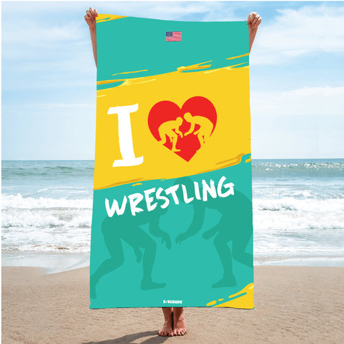 I love Wrestling Sublimated Beach Towel Teal - 5KounT2018