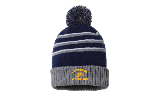 Jefferson Falcons Wrestling Pom Beanie - Navy/Gray