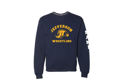 Jefferson Falcons Wrestling Cotton Crewneck Sweatshirt- Navy/Oxford