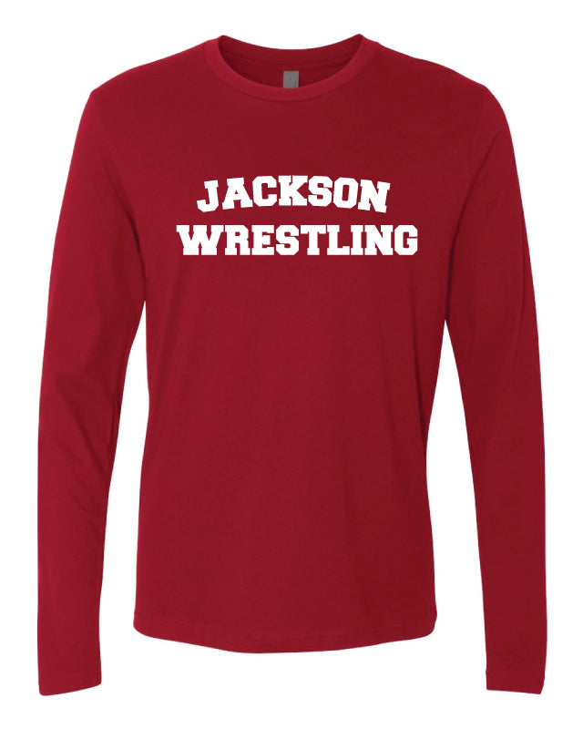 Jackson HS Wrestling Long Sleeve Cotton Crew - Cardinal - 5KounT