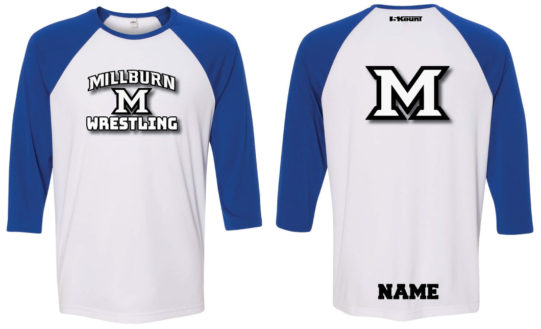 Millburn Wrestling Baseball Shirt - Royal/White - 5KounT