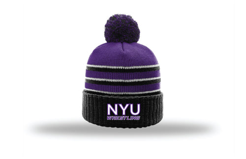 NYU Wrestling Pom Beanie - Purple/Black/White Design - 5KounT