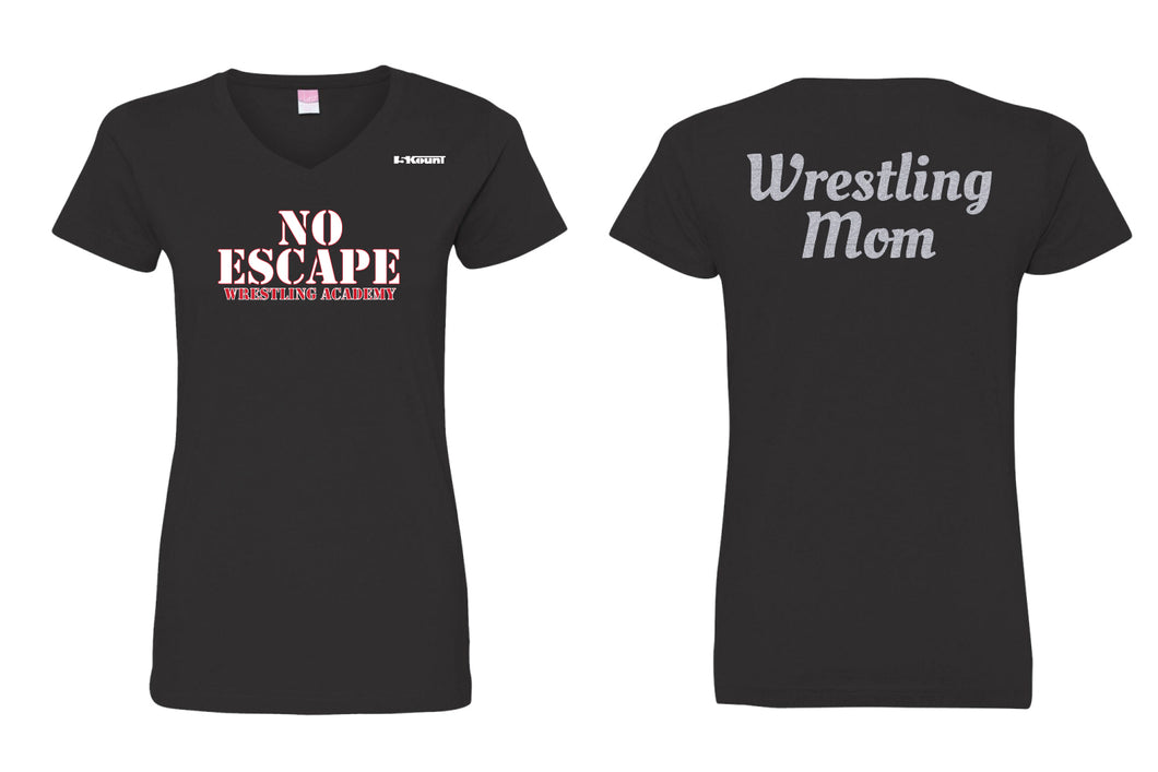 No Escape Wrestling Academy Mom Glitter Cotton Women's V-Neck Tee - Black