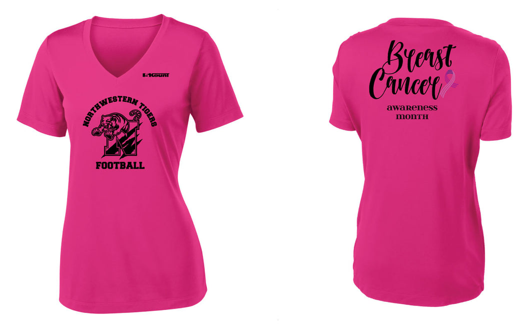 Northwestern Football Women's V-Neck Dryfit Tee - Pink Raspberry - 5KounT2018