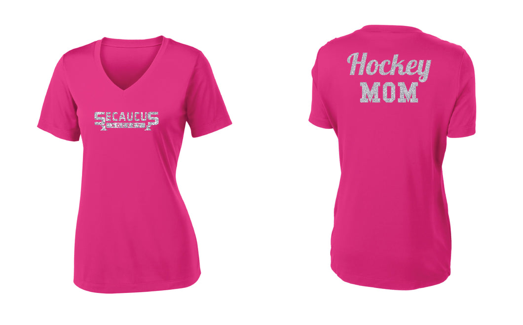 Secaucus Hockey Glitter Mom  DryFit Performance V-Neck Tee - 5KounT2018