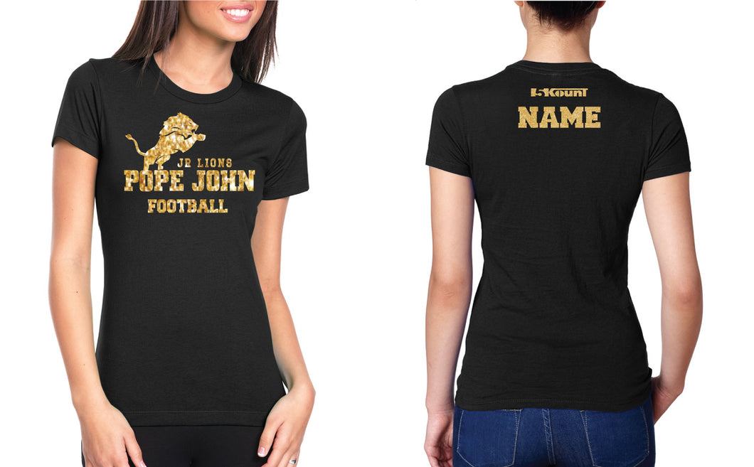 Pope John Jr. Lions Football Glitter Cotton Crew Tee - 5KounT
