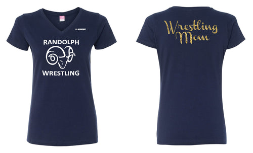 Randolph Wrestling Mom Cotton Women's V-Neck Tee - Navy - 5KounT2018