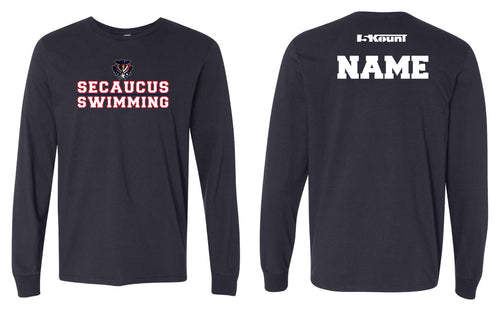 Secaucus Swimming Cotton Crew Long Sleeve Tee - Navy - 5KounT2018