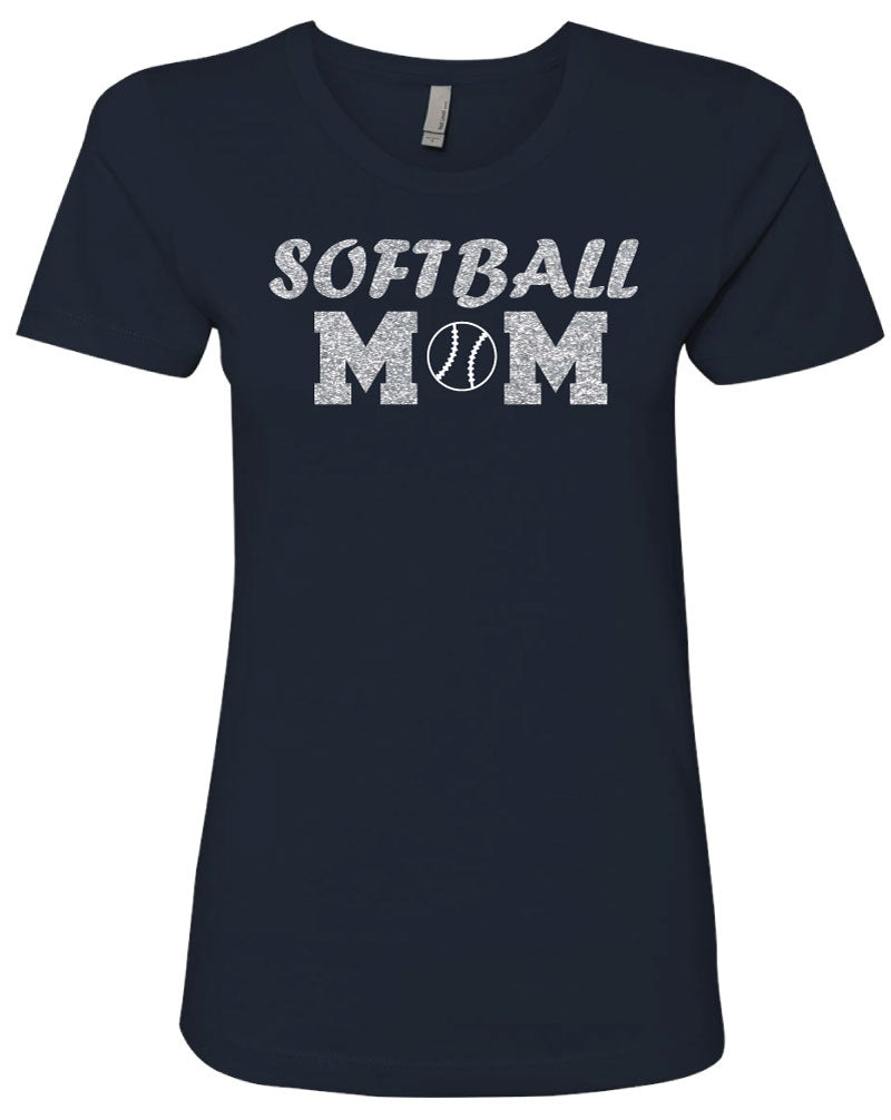 OT Softball MOM Glitter Cotton Crew Tee [Fan Gear] - Navy - 5KounT