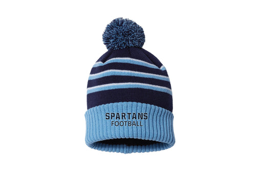 Spartans Football Pom Beanie - Navy and Carolina Blue