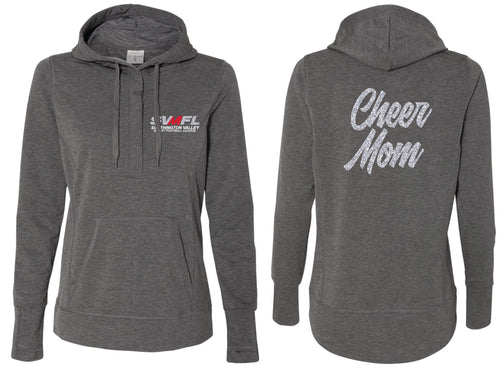 SVMFL CHEER Mom Glitter Terry Snap Placket Hooded Pullover - Charcoal - 5KounT