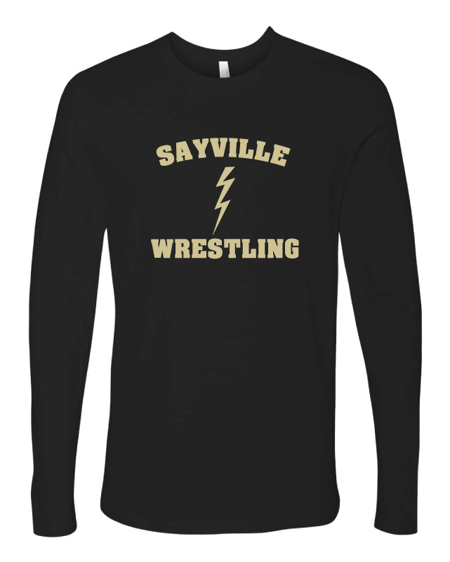 Sayville HS Wrestling Long Sleeve Cotton Crew - Black - 5KounT