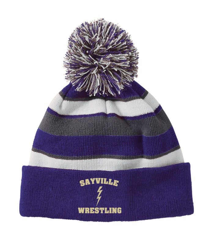Sayville HS Wrestling Pom Beanie - Purple - 5KounT
