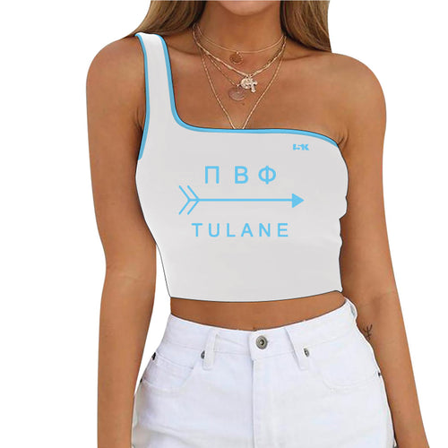 Tulane Sorority Sublimated One Strap Crop Top - White - 5KounT2018