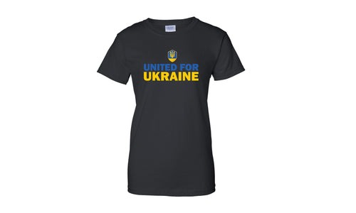 United For Ukraine Cotton Women's Crew Tee Design 2- Black - 5KounT