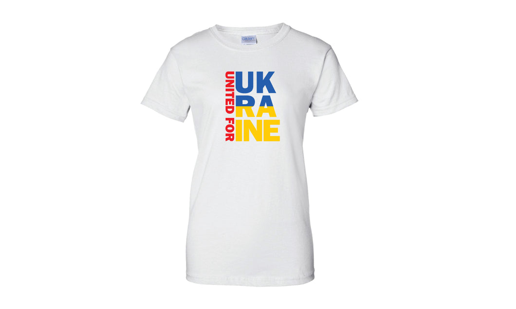 United For Ukraine Cotton Women's Crew Tee - White - 5KounT