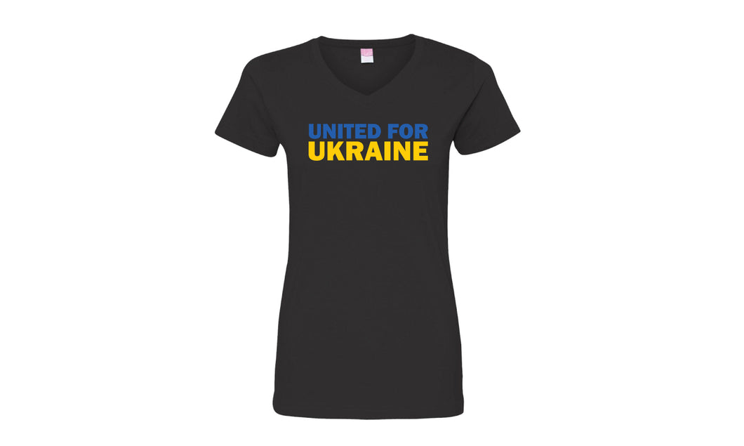 United For Ukraine Cotton Women's V-Neck Tee - Black - 5KounT