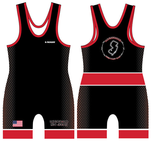 NJ Underground Wrestling Club Sublimated Men's Singlet v2 - Black/White/Red - 5KounT2018