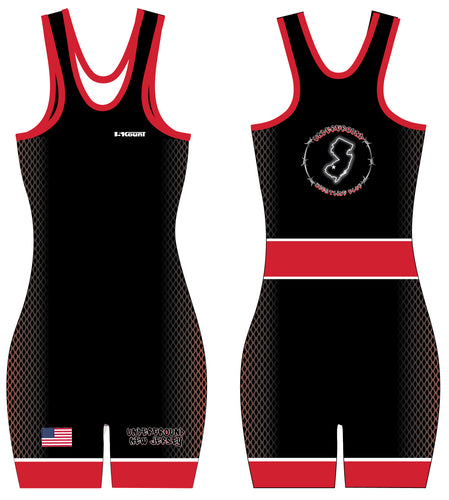 NJ Underground Wrestling Club Women's Singlet v2 - Black/White/Red - 5KounT2018