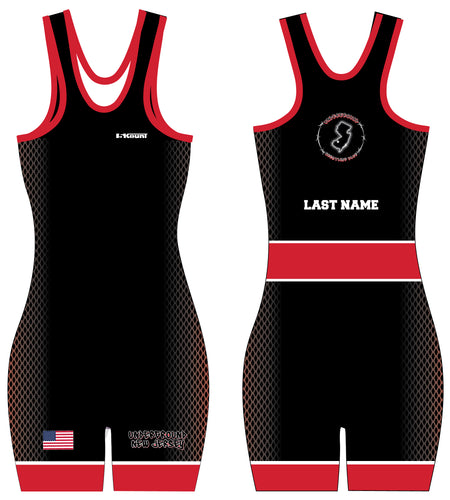 NJ Underground Wrestling Club Women's Singlet - Black/White/Red - 5KounT2018