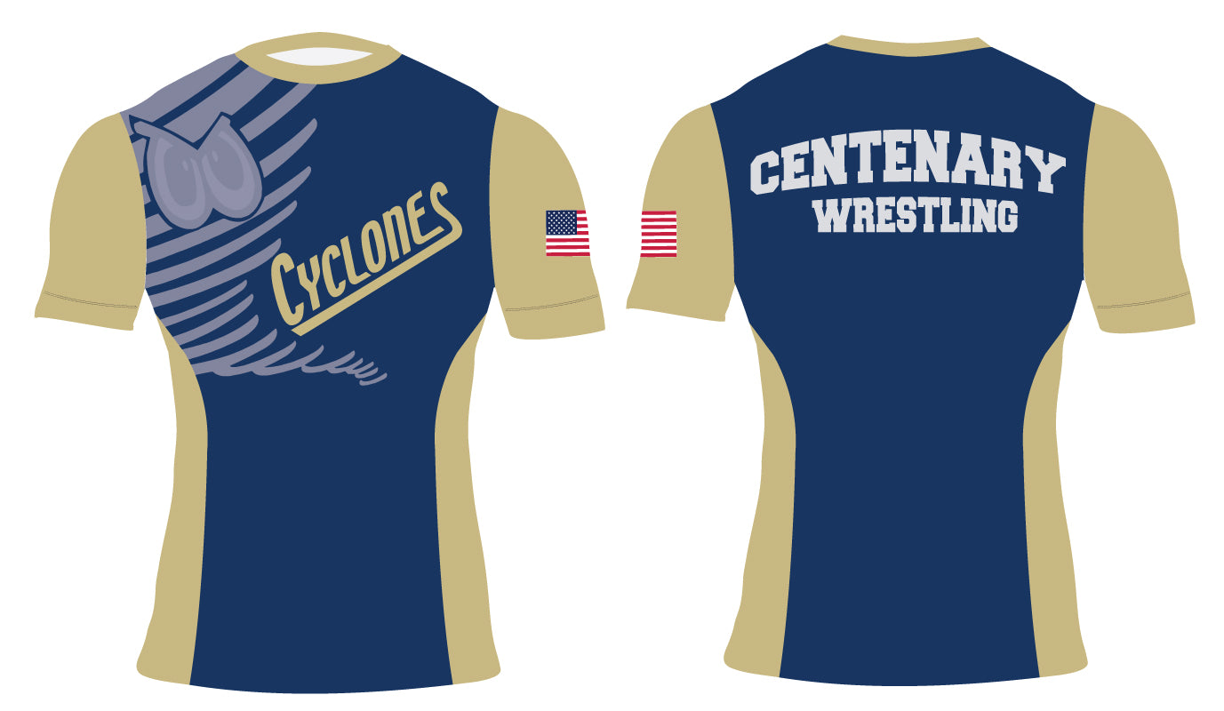 Centenary Wrestling Sublimated Compression Shirt Navy Blue/Gold