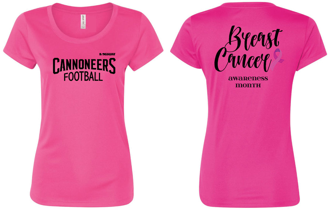 Cannoneers Football DryFit Women's Breast Cancer Awareness Cotton Crew Tee - Pink - 5KounT2018