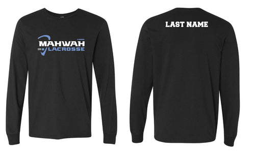 Mahwah Lacrosse Cotton Crew Long Sleeve Tee - Black (Design 2)