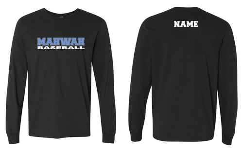 Mahwah Baseball Cotton Crew Long Sleeve Tee Design 1 - Black