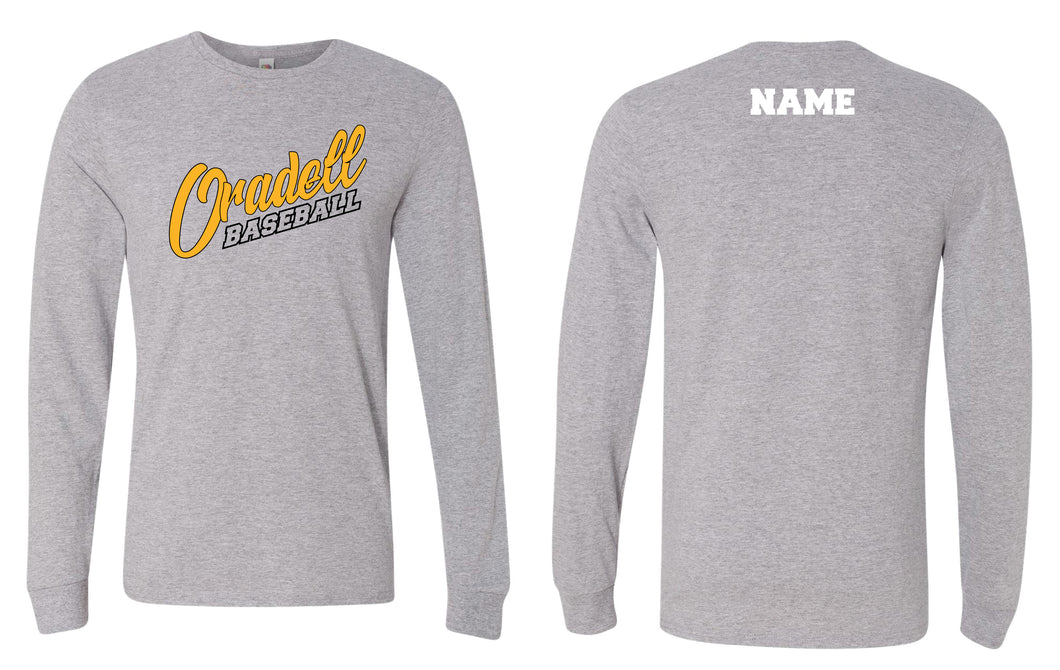 Oradell Baseball Cotton Crew Long Sleeve Tee - Gray - 5KounT