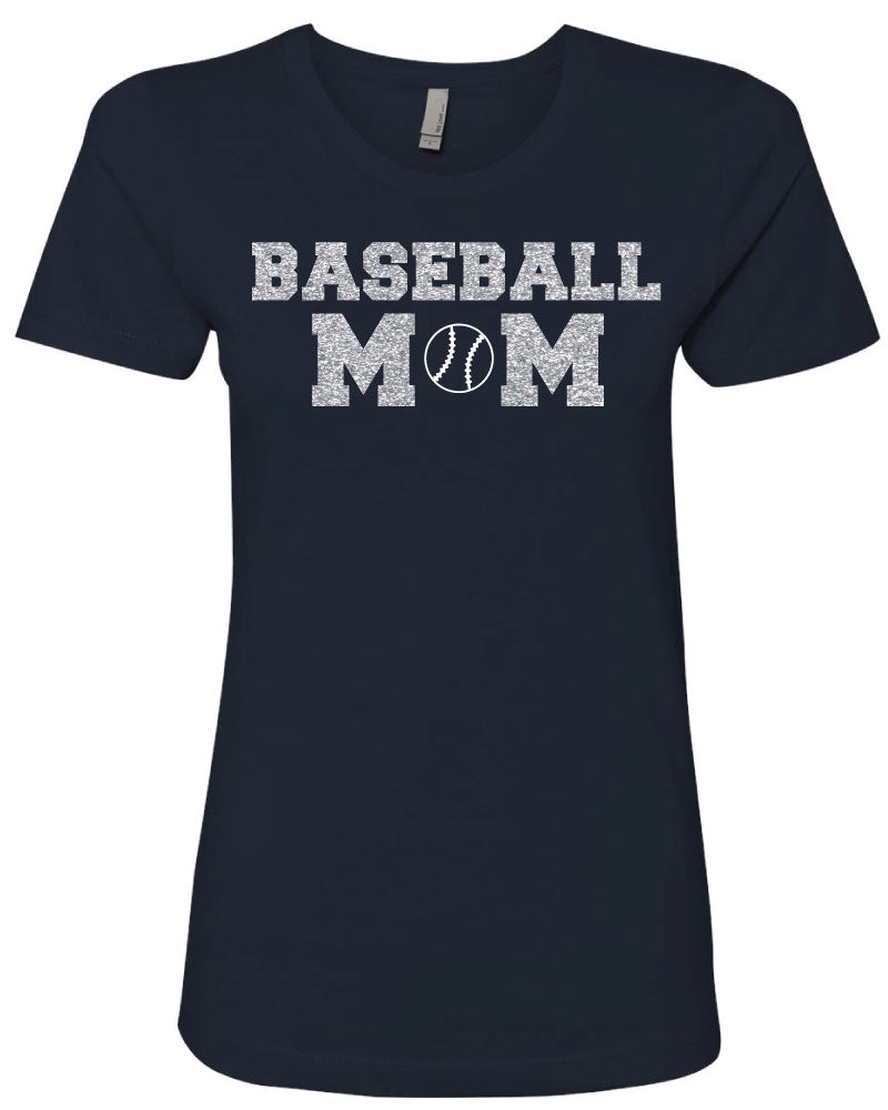 OT Baseball MOM Glitter Cotton Crew Tee [Fan Gear] - Navy - 5KounT