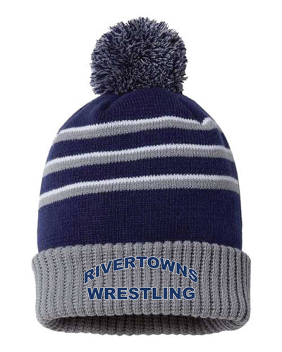 Rivertowns Wrestling Pom Beanie - Navy/Gray - 5KounT