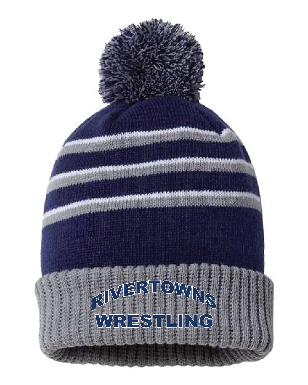 Rivertowns Wrestling Pom Beanie - Navy/Gray - 5KounT