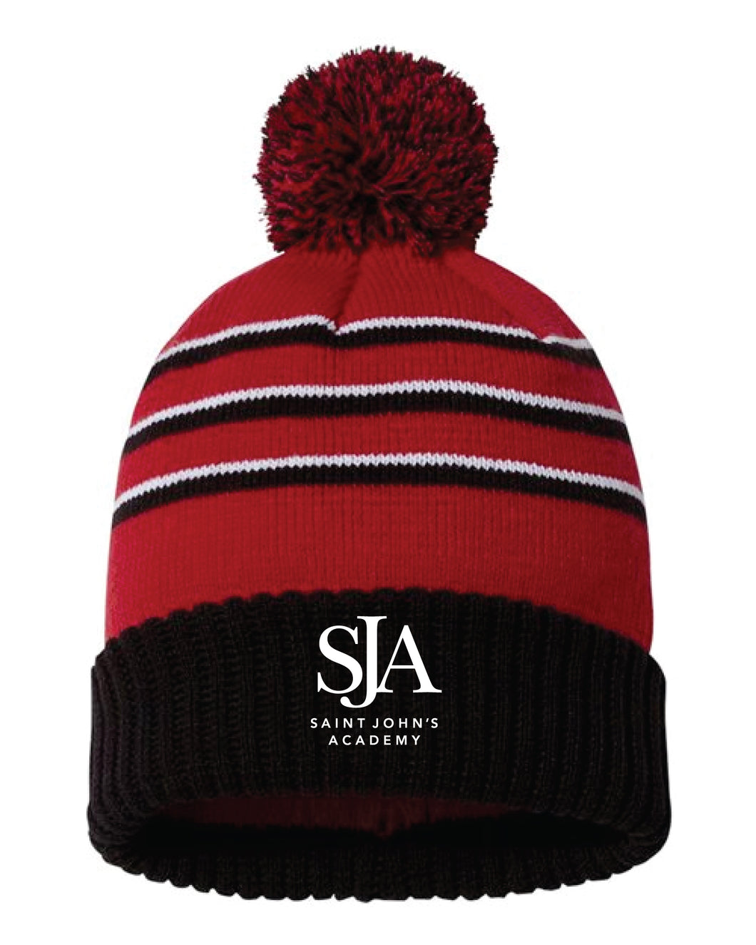 Saint John's Academy Pom Beanie - Red - 5KounT