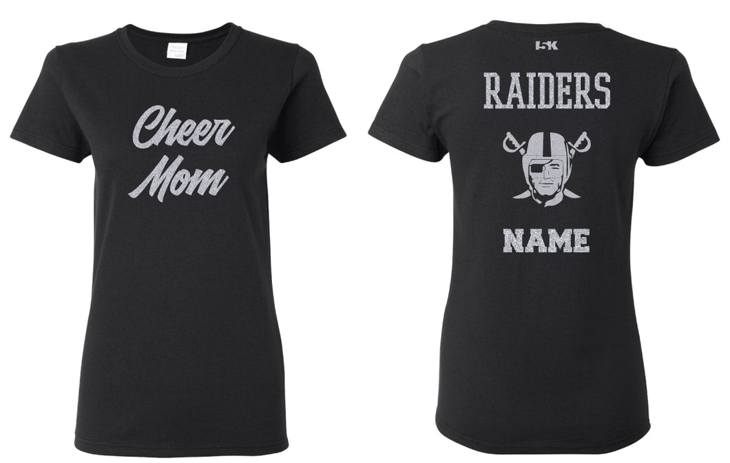 Raiders Cheer MOM Glitter Cotton Crew Tee - Black - 5KounT