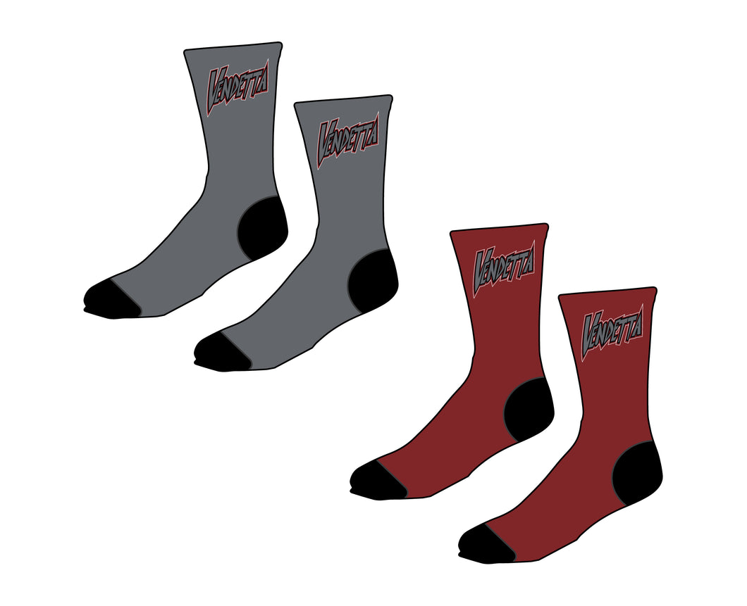 Vendetta Softball Sublimated Socks - Gray / Cardinal Red