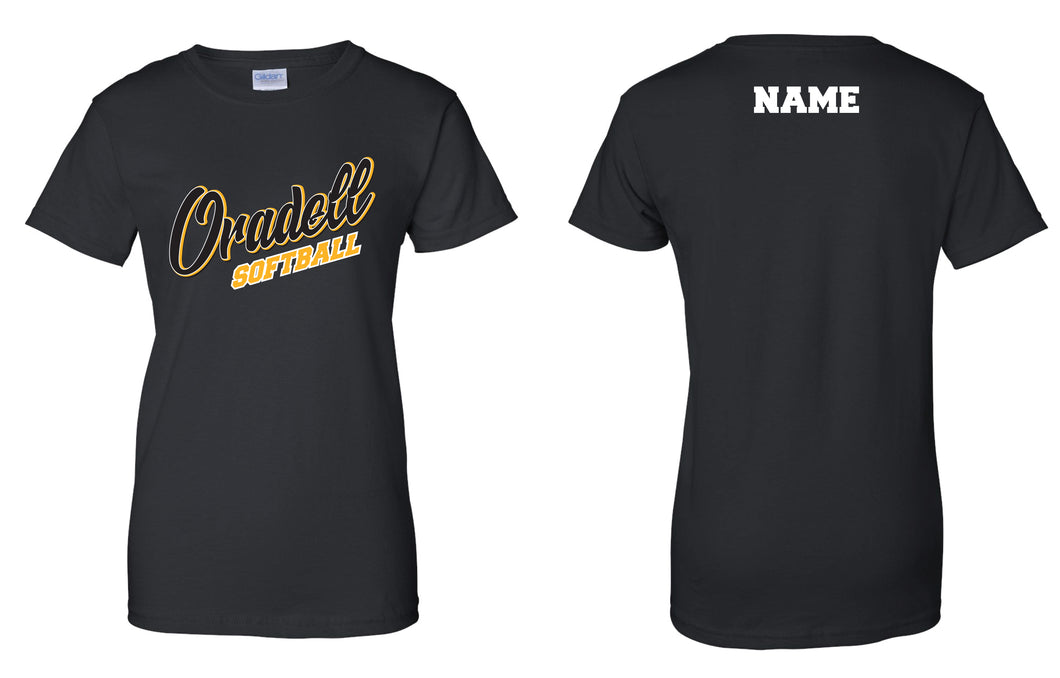 Oradell Softball Cotton Women's Crew Tee - Black - 5KounT