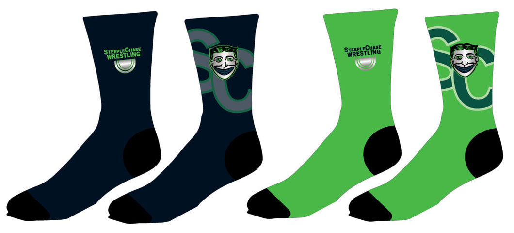 Steeplechase Wrestling Sublimated Socks -Navy/Neon Green - 5KounT