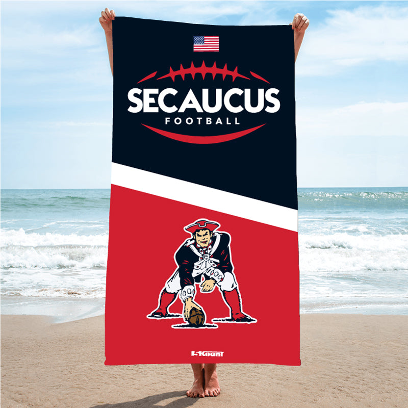 Secaucus Football Sublimated Beach Towel Navy & Red - 5KounT2018