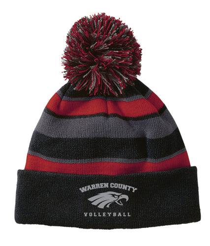 Warren County Volleyball Pom Beanie - Black/Red - 5KounT