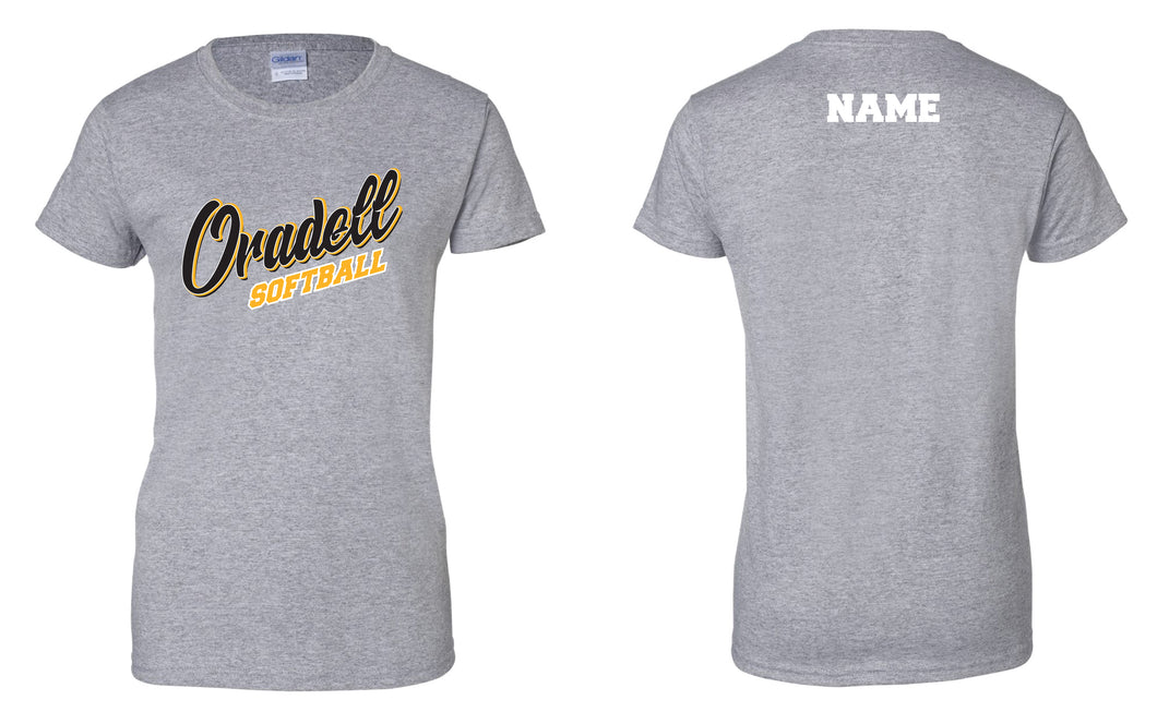 Oradell Softball Cotton Women's Crew Tee - Gray - 5KounT